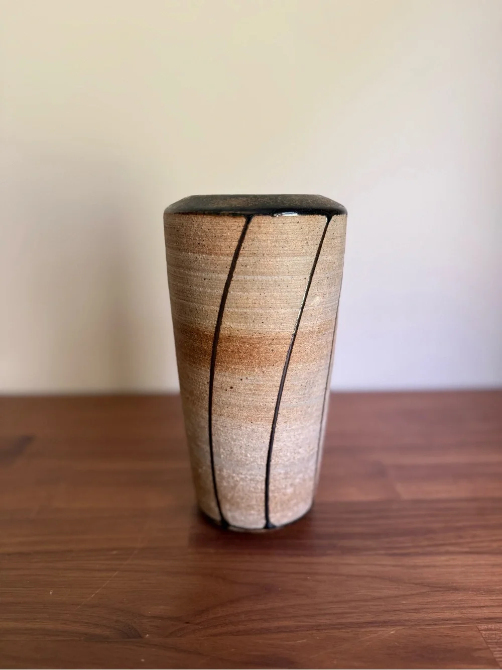 Vintage 1981 Studio Art Pottery Stoneware Vase – MCM Earthy Geometric Lines
